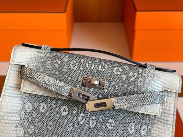 H Factory Bags Mini Kelly Pochette Lizard Leather Original Color Silver Hardware 22cm Full Handmade
