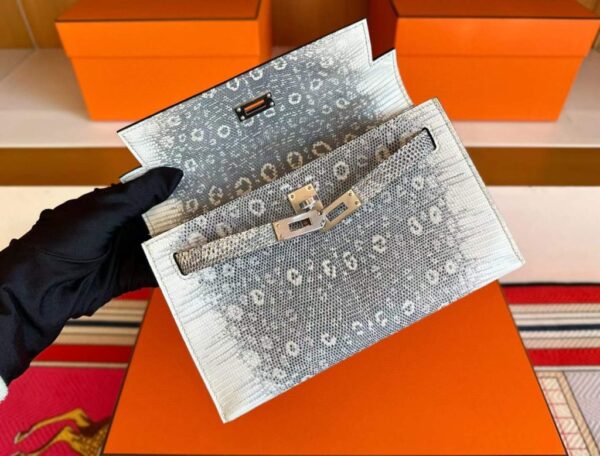 H Factory Bags Mini Kelly Pochette Lizard Leather Original Color Silver Hardware 22cm Full Handmade