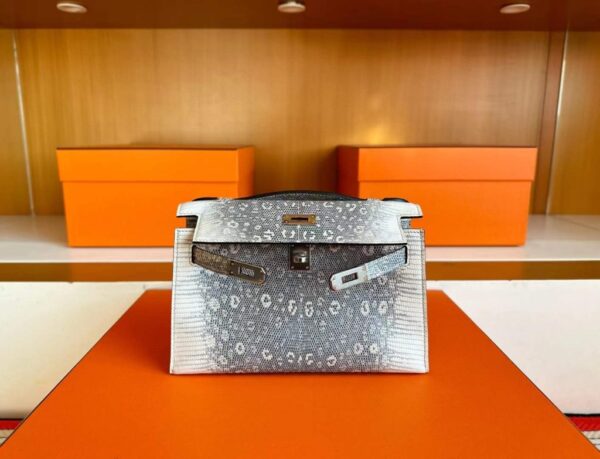 H Factory Bags Mini Kelly Pochette Lizard Leather Original Color Silver Hardware 22cm Full Handmade