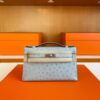 H Factory Bags Mini Kelly Pochette Ostrich Leather Ice Blue Silver Hardware 22cm Full Handmade