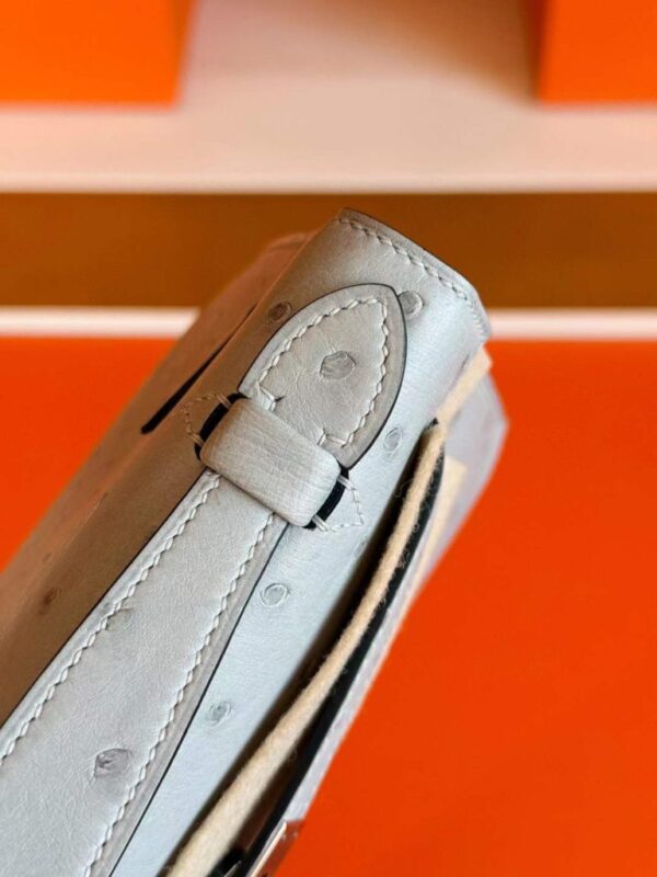 H Factory Bags Mini Kelly Pochette Ostrich Leather Ice Blue Silver Hardware 22cm Full Handmade