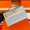 H Factory Bags Mini Kelly Pochette Ostrich Leather Ice Blue Silver Hardware 22cm Full Handmade