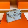 H Factory Bags Mini Kelly Pochette Ostrich Leather Ice Blue Silver Hardware 22cm Full Handmade