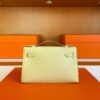H Factory Bags Mini Kelly Pochette Ostrich Leather Lemon Yellow Silver Hardware 22cm Full Handmade