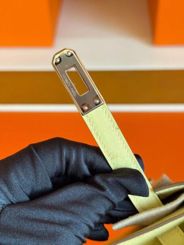 H Factory Bags Mini Kelly Pochette Ostrich Leather Lemon Yellow Silver Hardware 22cm Full Handmade