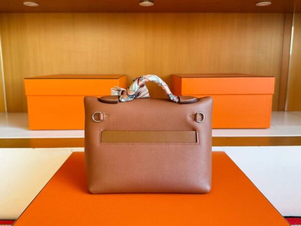 H Factory Bags Mini Kelly 2424 Evercolor Leather Gold Brown Silver Hardware 21cm Full Handmade