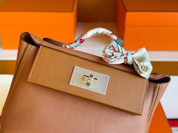 H Factory Bags Mini Kelly 2424 Evercolor Leather Gold Brown Silver Hardware 21cm Full Handmade
