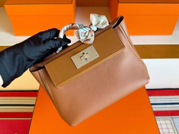 H Factory Bags Mini Kelly 2424 Evercolor Leather Gold Brown Silver Hardware 21cm Full Handmade