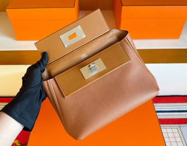 H Factory Bags Mini Kelly 2424 Evercolor Leather Gold Brown Silver Hardware 21cm Full Handmade