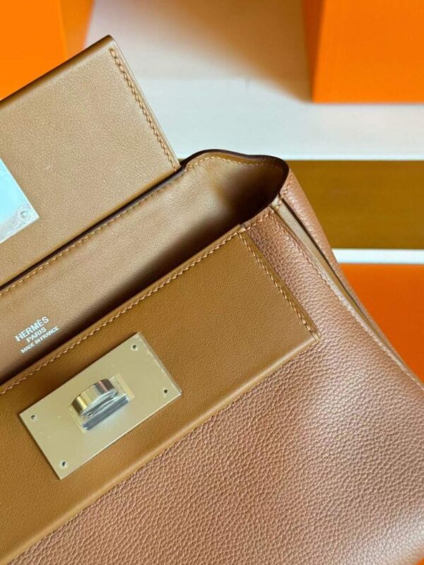 H Factory Bags Mini Kelly 2424 Evercolor Leather Gold Brown Silver Hardware 21cm Full Handmade