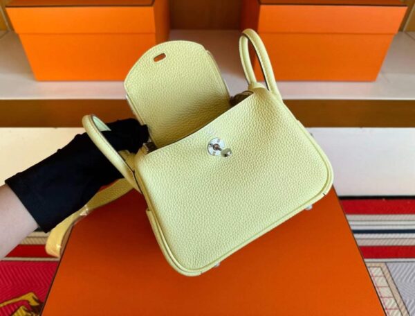 H Factory Bags Mini Lindy TC Leather Light Yellow Silver Hardware 19cm Full Handmade