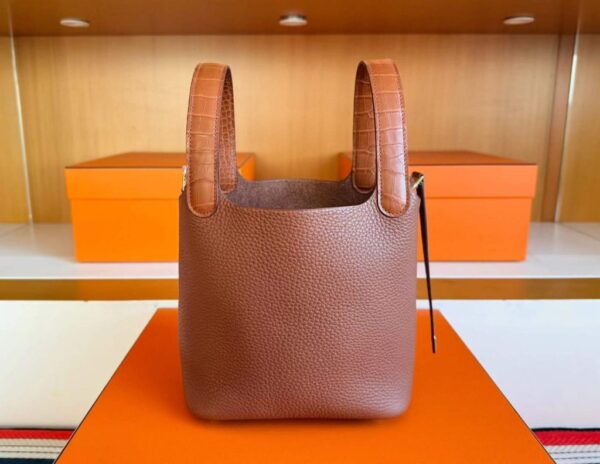 H Factory Bags Picotin Touch TC & Matte Alligator Crocodile Golden Brown Gold Hardware 18cm Full Handmade