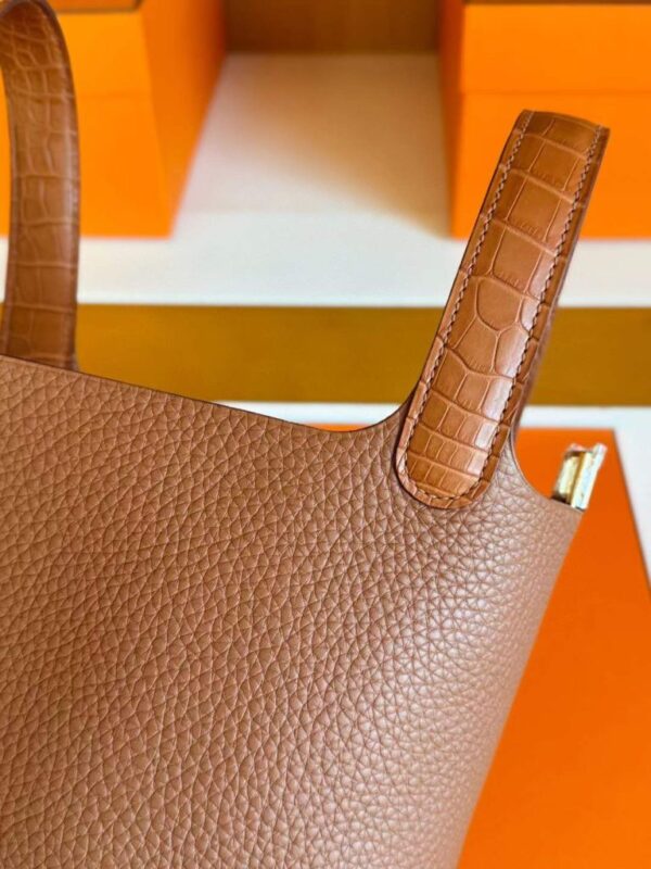 H Factory Bags Picotin Touch TC & Matte Alligator Crocodile Golden Brown Gold Hardware 18cm Full Handmade