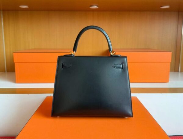 H Factory Bags Kelly Shiny box Leather CK89 Black Gold Hardware 25cm Full Handmade