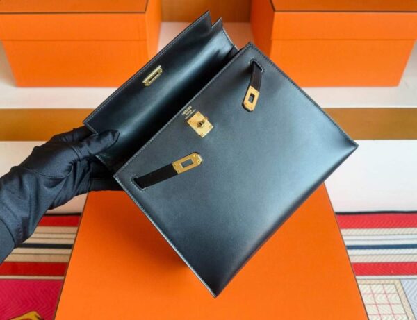 H Factory Bags Kelly Shiny box Leather CK89 Black Gold Hardware 25cm Full Handmade