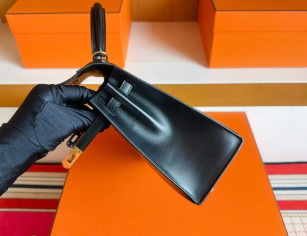 H Factory Bags Kelly Shiny box Leather CK89 Black Gold Hardware 25cm Full Handmade