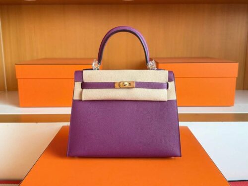 H Factory Bags Kelly Epsom Leather Anemone Purple Gold Hardware 25cm Full Handmade