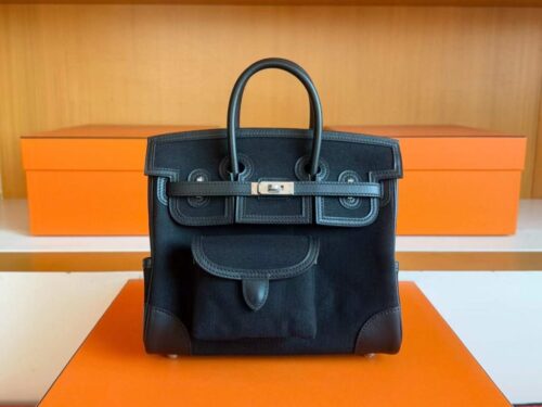 H Factory Bags Birkin Cargo Swift Leather & Canvas CK89 Black Silver Hardware 25cm Full Handmade