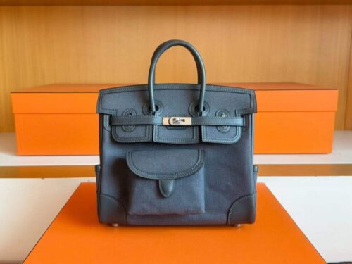 H Factory Bags Birkin Cargo Swift Leather & Canvas HO Deep Grey Silver Hardware 25cm Full Handmade