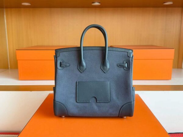 H Factory Bags Birkin Cargo Swift Leather & Canvas HO Deep Grey Silver Hardware 25cm Full Handmade
