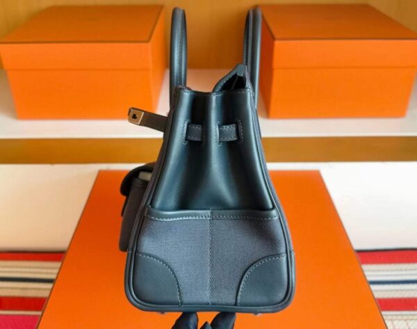 H Factory Bags Birkin Cargo Swift Leather & Canvas HO Deep Grey Silver Hardware 25cm Full Handmade