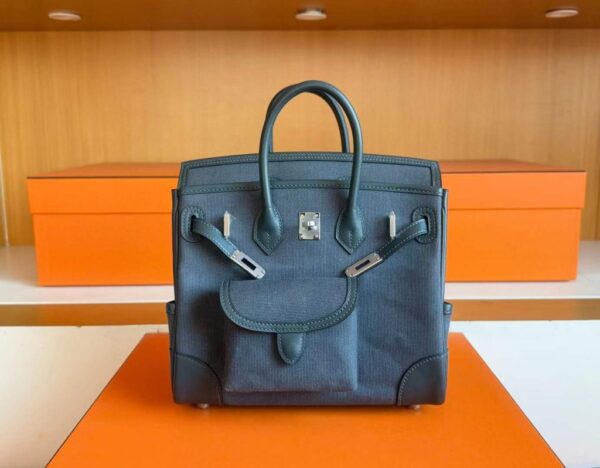 H Factory Bags Birkin Cargo Swift Leather & Canvas HO Deep Grey Silver Hardware 25cm Full Handmade