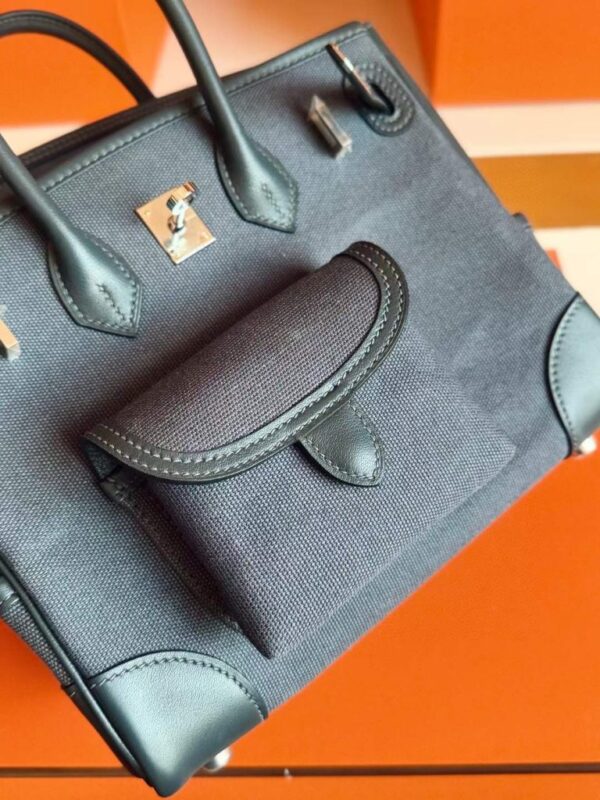 H Factory Bags Birkin Cargo Swift Leather & Canvas HO Deep Grey Silver Hardware 25cm Full Handmade