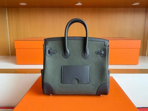 H Factory Bags Birkin Cargo Swift Leather & Canvas Ebony & Bronze Color Silver Hardware 25cm Full Handmade