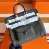 H Factory Bags Birkin Cargo Swift Leather & Canvas Ebony & Bronze Color Silver Hardware 25cm Full Handmade