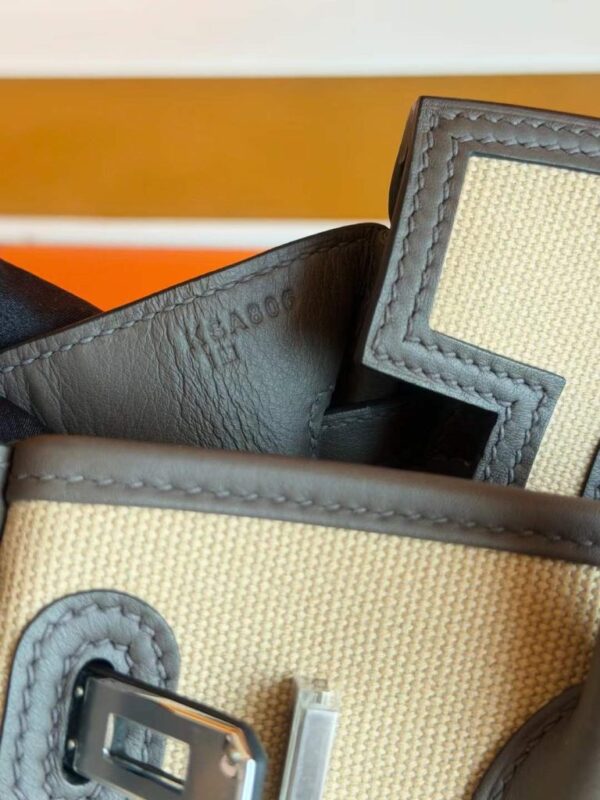 H Factory Bags Birkin Cargo Swift Leather & Canvas CK19 Deep Grey & 4C Khaki Silver Hardware 25cm Full Handmade