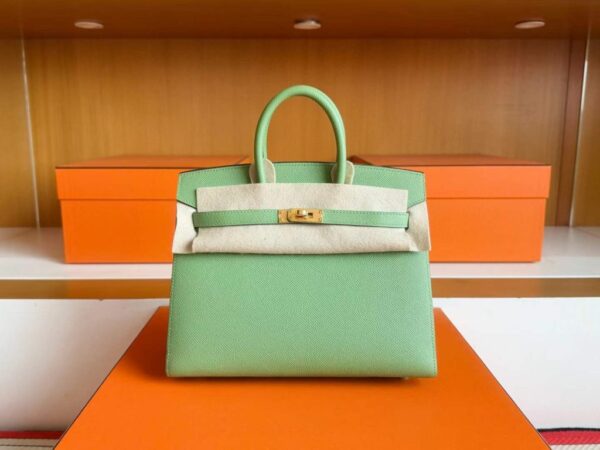 H Factory Bags Birkin Epsom Leather Avocado Green Gold Hardware 25cm Full Handmade