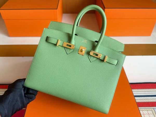 H Factory Bags Birkin Epsom Leather Avocado Green Gold Hardware 25cm Full Handmade