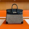 H Factory Bags Birkin toile Swift Leather & Grid Canvas Black Silver Hardware 25cm Full Handmade