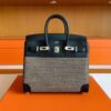 H Factory Bags Birkin toile Swift Leather & Grid Canvas Black Silver Hardware 25cm Full Handmade