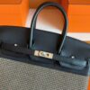 H Factory Bags Birkin toile Swift Leather & Grid Canvas Black Silver Hardware 25cm Full Handmade