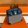 H Factory Bags Birkin toile Swift Leather & Grid Canvas Black Silver Hardware 25cm Full Handmade