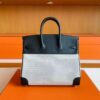 H Factory Bags Birkin toile Swift Leather & Grid Canvas Black & White Silver Hardware 25cm Full Handmade