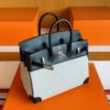 H Factory Bags Birkin toile Swift Leather & Grid Canvas Black & White Silver Hardware 25cm Full Handmade