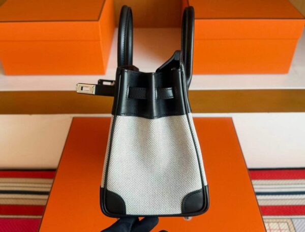 H Factory Bags Birkin toile Swift Leather & Grid Canvas Black & White Silver Hardware 25cm Full Handmade