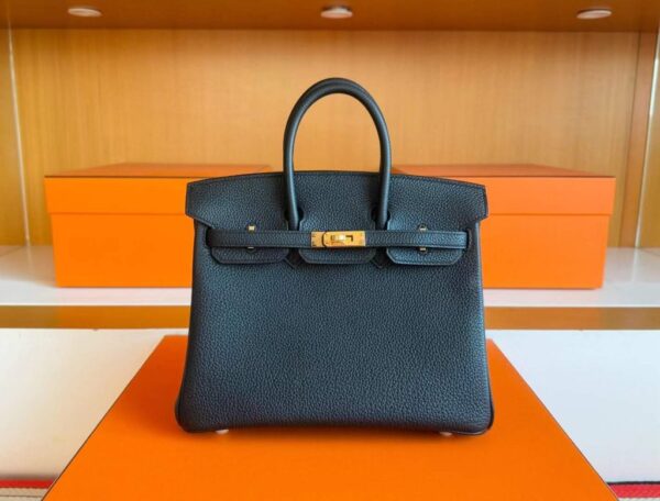 H Factory Bags Birkin Togo Leather CK89 Black Gold Hardware 25cm Full Handmade