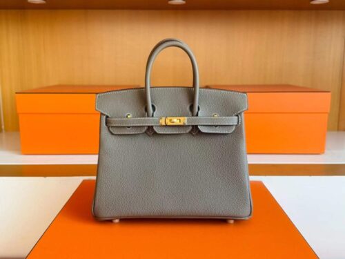 H Factory Bags Birkin Togo Leather Etoupe Grey Gold Hardware 25cm Full Handmade
