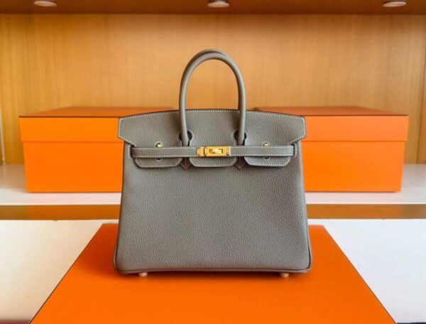 H Factory Bags Birkin Togo Leather Etoupe Grey Gold Hardware 25cm Full Handmade