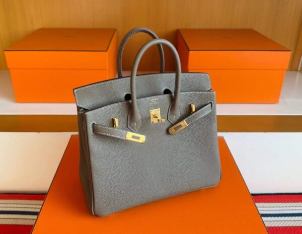 H Factory Bags Birkin Togo Leather Etoupe Grey Gold Hardware 25cm Full Handmade