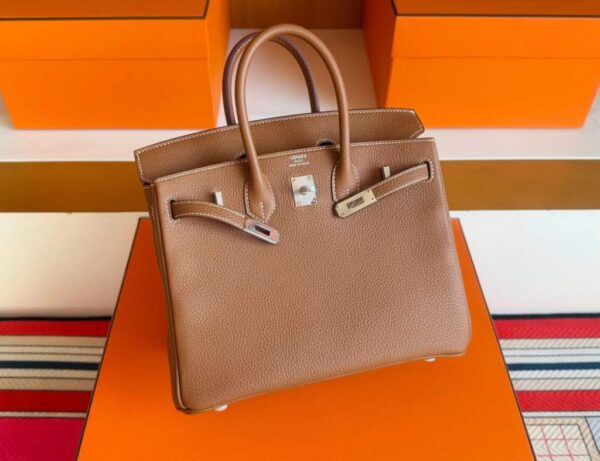 H Factory Bags Birkin Togo Leather Golden Brown Silver Hardware 25cm Full Handmade