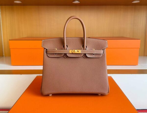 H Factory Bags Birkin Togo Leather Golden Brown Gold Hardware 25cm Full Handmade