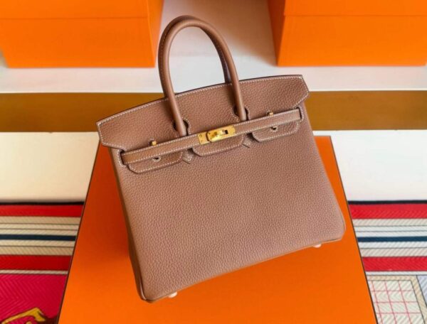 H Factory Bags Birkin Togo Leather Golden Brown Gold Hardware 25cm Full Handmade