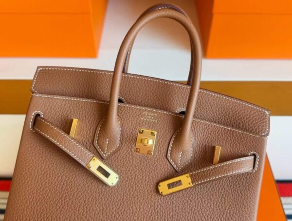 H Factory Bags Birkin Togo Leather Golden Brown Gold Hardware 25cm Full Handmade