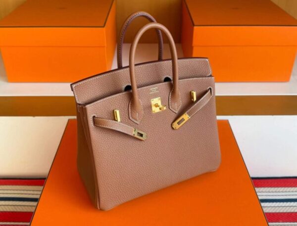 H Factory Bags Birkin Togo Leather Golden Brown Gold Hardware 25cm Full Handmade