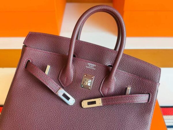 H Factory Bags Birkin Togo Leather Dark Purple Red Silver Hardware 25cm Full Handmade