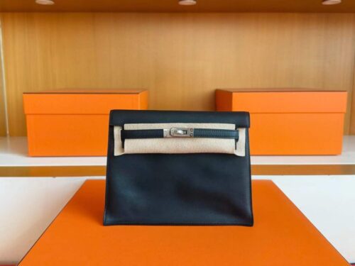 H Factory Bags Kelly Dance Swift Leather CK89 Black Silver Hardware 22cm Full Handmade